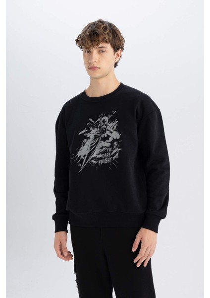 Batman Boxy Fit Bisiklet Yaka Baskılı Kalın Sweatshirt C6531AX24AU