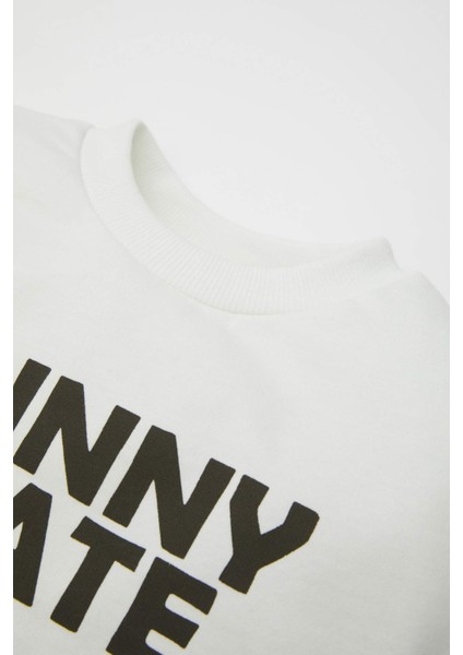 Erkek Bebek 2'li Takım Baskılı Bisiklet Yaka Sweatshirt Üst Beli Lastikli Pantolon Alt D3362A524WN