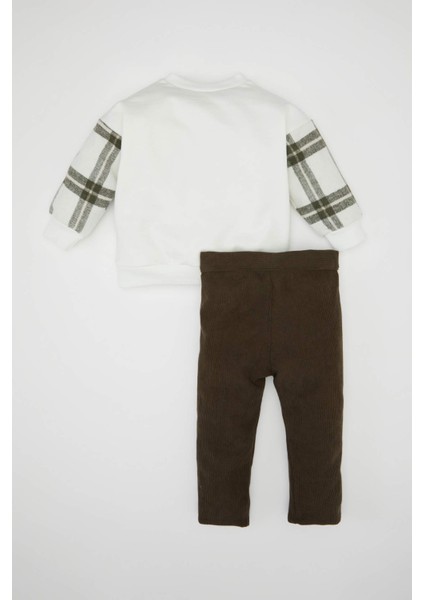 Erkek Bebek 2'li Takım Baskılı Bisiklet Yaka Sweatshirt Üst Beli Lastikli Pantolon Alt D3362A524WN