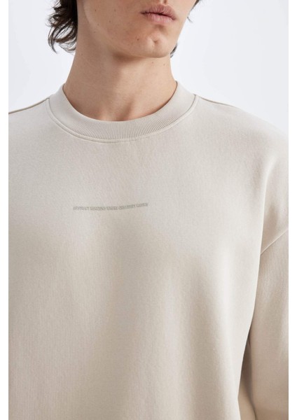 Boxy Fit Bisiklet Yaka Baskılı Sweatshirt indirimleri