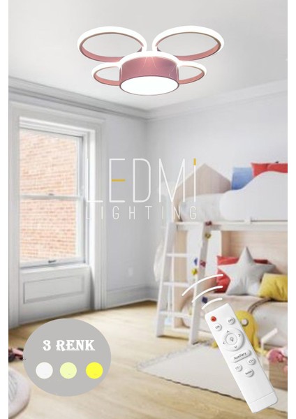 Tekno Trust 3 Renk Çoçuk Avizesi Odası Avize Aydınlatma Spor Avize Plafonyer Pembe Barbie