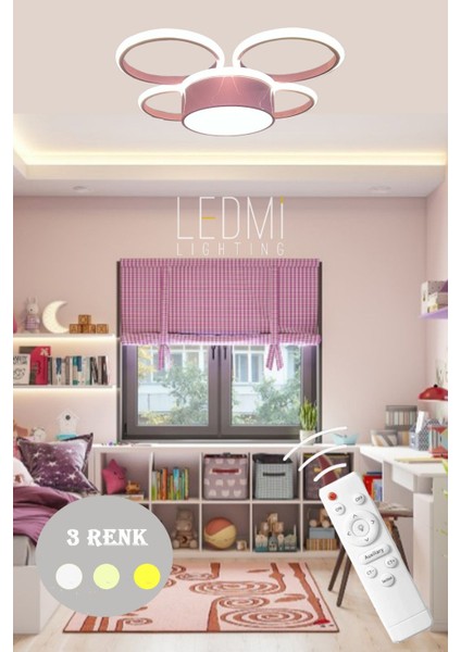 Tekno Trust 3 Renk Çoçuk Avizesi Odası Avize Aydınlatma Spor Avize Plafonyer Pembe Barbie