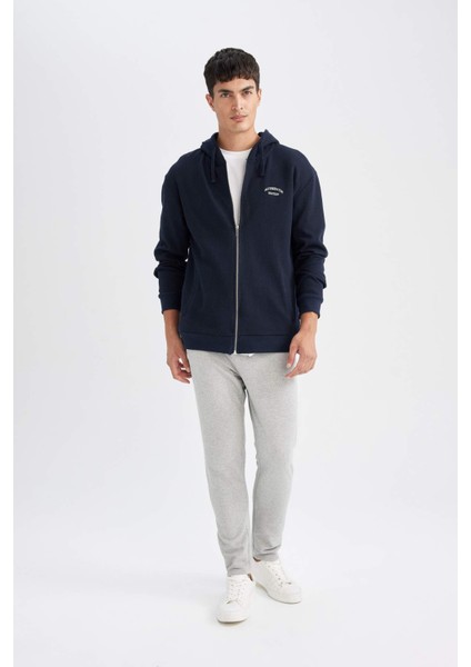 Lacivert Relax Fit Kapüşonlu Waffle Baskılı Cepli Fermuarlı Sweatshirt D2629AX24AU fiyatları