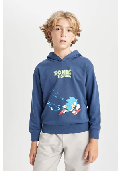 Erkek Çocuk Sonic the Hedgehog Kapüşonlu Sırt Baskılı Sweatshirt C4520A824AU