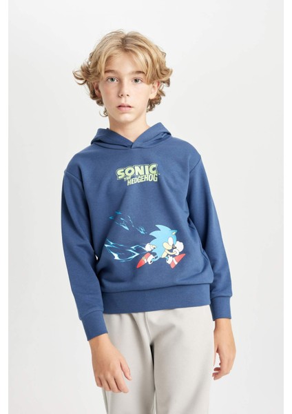 Erkek Çocuk Sonic the Hedgehog Kapüşonlu Sırt Baskılı Sweatshirt C4520A824AU