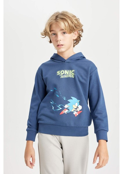 Erkek Çocuk Sonic the Hedgehog Kapüşonlu Sırt Baskılı Sweatshirt C4520A824AU