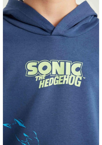 Erkek Çocuk Sonic the Hedgehog Kapüşonlu Sırt Baskılı Sweatshirt C4520A824AU