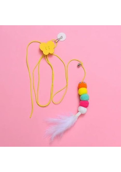 Emey Elastik Kendinden Yapışkanlı Renkli Kedi Oyun Oltası Kedi Oyuncağı Yapışkanlı Olta Eğitim Oyun