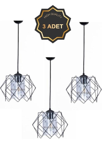 3'lü Silvano Koza Prizma Sarkıt Avize, Siyah, Metal, 34x48 cm