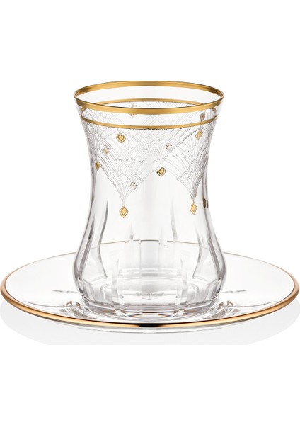 Camellia 24 Ayar Altın Yaldızlı 100 ml 12 Parça 6 Kişilik Cam Çay Takımı 9-01110047