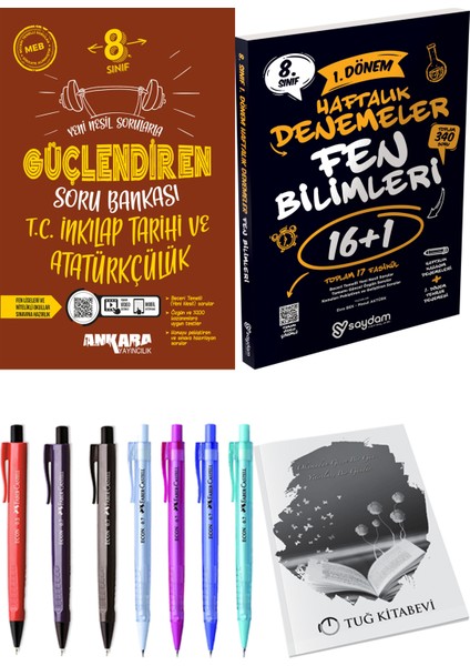 Saydam Yayınları Ankara Yayıncılık 8. Sınıf Lgs T.c. Inkılap Tarihi ve Atatürkçülük Güçlendiren Soru Bankası - 8. Sınıf Lgs Fen Bilimleri 1. Dönem Haftalık Denemeler 16+1