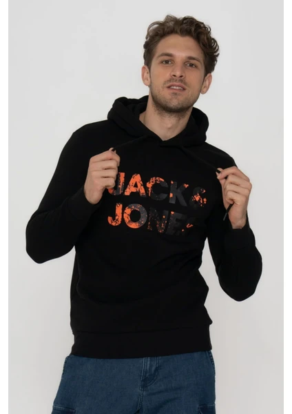 Jack & Jones Erkek Kapüşonlu Logo Baskılı Sweatshirt - Splash