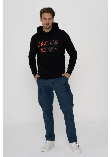 Jack & Jones Erkek Kapüşonlu Logo Baskılı Sweatshirt - Splash