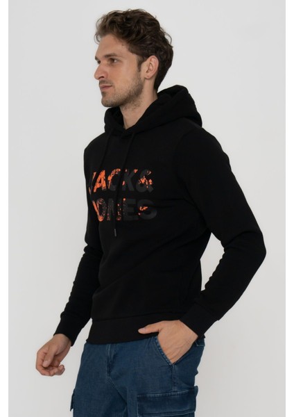 Jack & Jones Erkek Kapüşonlu Logo Baskılı Sweatshirt - Splash