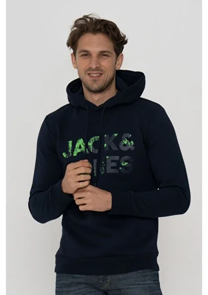 Jack & Jones Erkek Kapüşonlu Logo Baskılı Sweatshirt - Splash