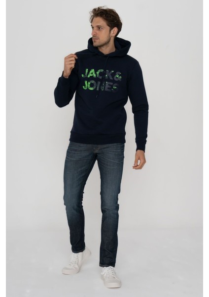 Jack & Jones Erkek Kapüşonlu Logo Baskılı Sweatshirt - Splash