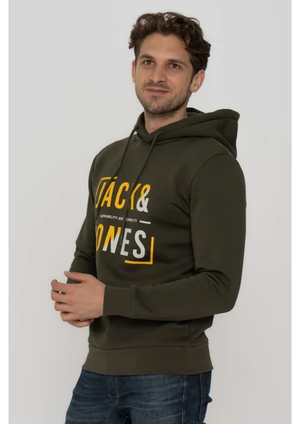 Jack & Jones Erkek Göğüs Logo Baskılı Kapüşonlu Sweatshirt - Tap