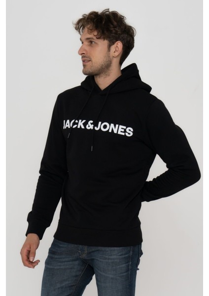 Jack & Jones Erkek Logo Baskılı Kapüşonlu Sweatshirt - Deldrick