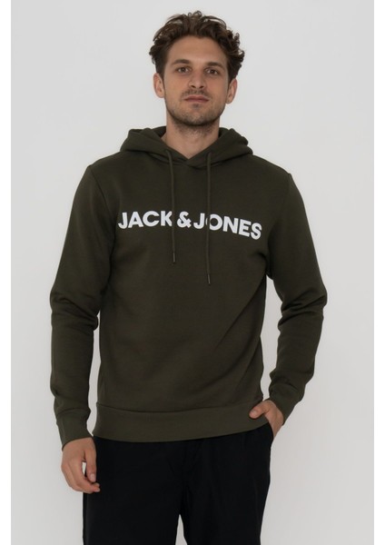 Jack & Jones Erkek Logo Baskılı Kapüşonlu Sweatshirt - Deldrick