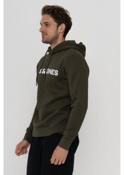 Jack & Jones Erkek Logo Baskılı Kapüşonlu Sweatshirt - Deldrick