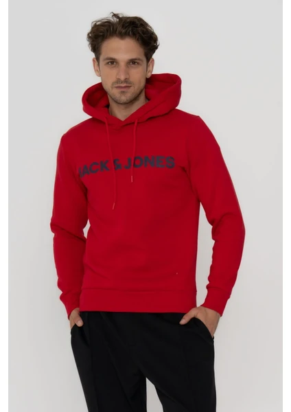 Jack & Jones Erkek Logo Baskılı Kapüşonlu Sweatshirt - Deldrick