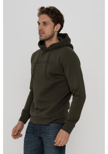 Jack & Jones Erkek Göğüs Logo Baskılı Kapüşonlu Sweatshirt - Trap