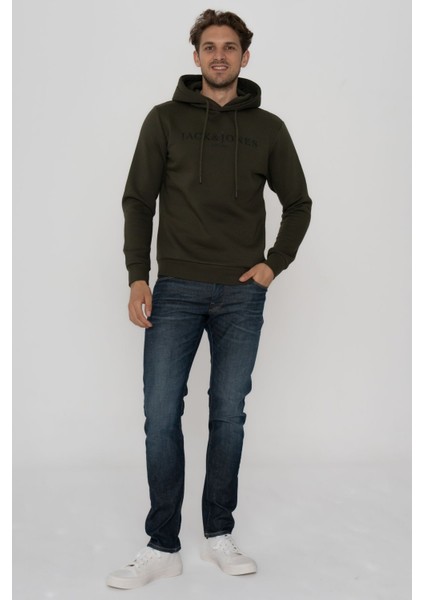 Jack & Jones Erkek Göğüs Logo Baskılı Kapüşonlu Sweatshirt - Trap