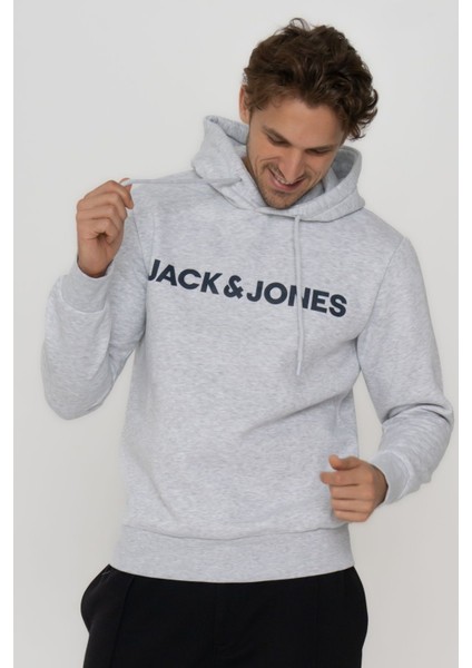 Jack & Jones Erkek Logo Baskılı Kapüşonlu Sweatshirt - Deldrick