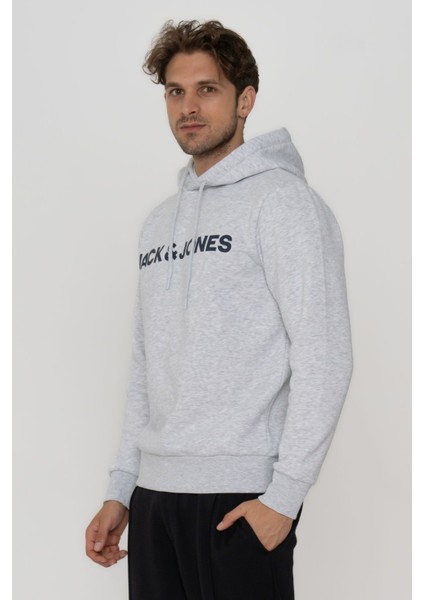 Jack & Jones Erkek Logo Baskılı Kapüşonlu Sweatshirt - Deldrick