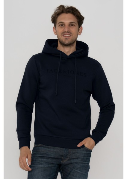 Jack & Jones Erkek Göğüs Logo Baskılı Kapüşonlu Sweatshirt - Trap