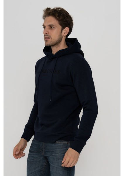 Jack & Jones Erkek Göğüs Logo Baskılı Kapüşonlu Sweatshirt - Trap