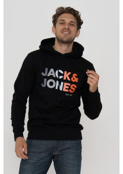 Jack & Jones Erkek Kapüşonlu Logo Baskılı Sweatshirt - Forest