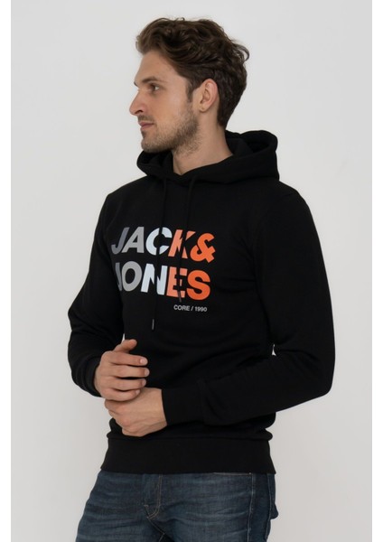 Jack & Jones Erkek Kapüşonlu Logo Baskılı Sweatshirt - Forest