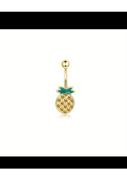 Zirkon Taşlı Gold Renk Ananas Göbek Piercingi