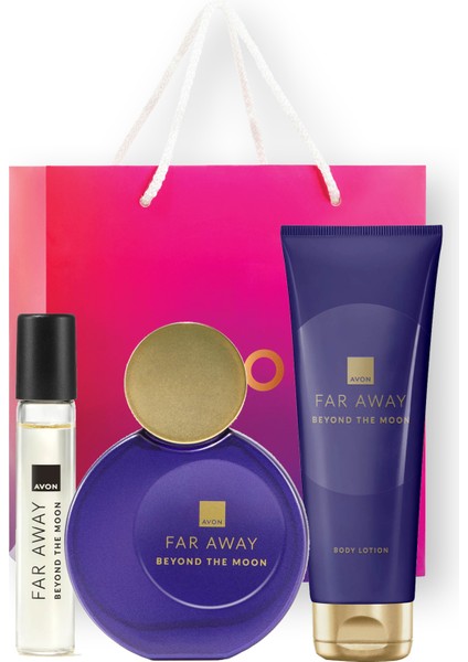 Far Away Beyond The Moon Kadın Parfüm, Losyon, Sprey Parfüm ve Hediye Çantalı Paket