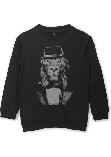 Baskılı Çocuk Sweatshirt Suit Up Takım Elbiseli Aslan Modern Kıravat Arslan