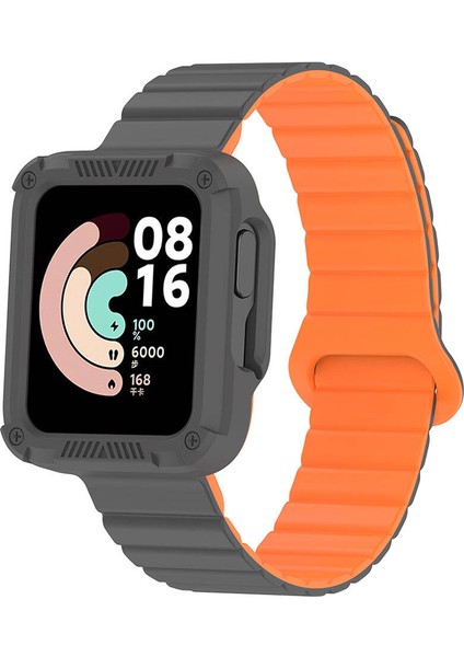 Xiaomi Redmi Watch 2 Silikon Kordon Zore KRD-105 Strap Kayış-Gri-Turuncu