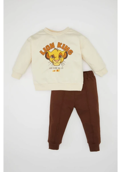 Erkek Bebek 2'li Takım Disney Lion King Bisiklet Yaka Sweatshirt Üst Beli Lastikli Jogger Eşofman Altı D4696A524AU