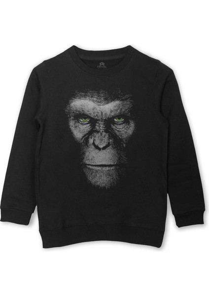 Maymunlar Cehennemi Caesar War Planet Apes Baskılı Çocuk Sweatshirt Siyah Sweat