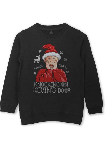 Home Alone Evde Tek Başına Yeni Yıl Kevin Merry Xmas Baskılı Çocuk Sweatshirt Siyah Sweat