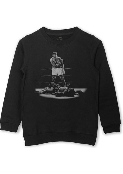 Muhammed Ali Box Say What Is My Name Baskılı Çocuk Sweatshirt Siyah Sweat