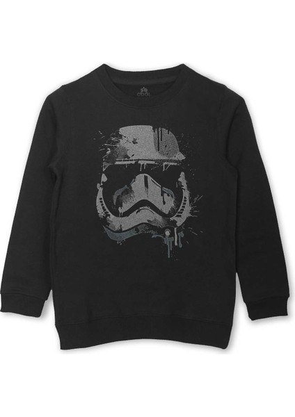 Siyah Çocuk Sweatshirt Star Wars Mask Maske Baskılı Çocuk Sweatshirt