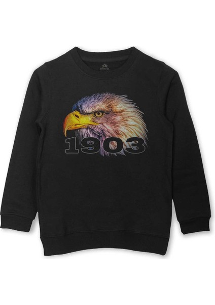 Siyah Kara Kartal Eagle Kafası Baskılı Çocuk Sweatshirt Siyah Sweat