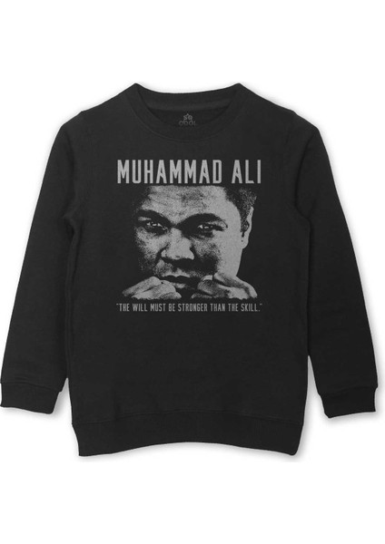 Çocuk Sweatshirt Muhammed Ali Boks The Will Must Be Stronger Than The Skill Baskılı Siyah Sweat