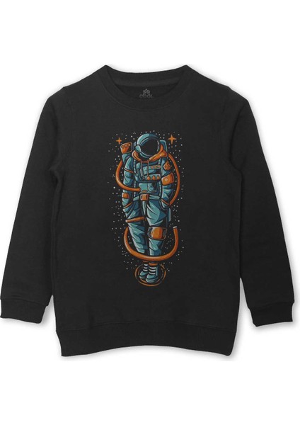 Uzayda Elleri Cebinde Astronot Cosmos Space Nasa Baskılı Çocuk Sweatshirt Siyah Sweat