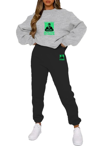 Eşofman Takımı Oversize Hacker Baskılı Eşofman Takımı,sevgili,çift Kombini Gri