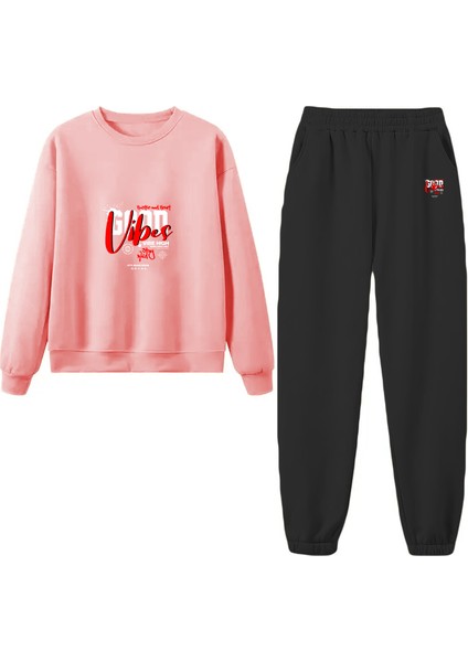 Eşofman Takımı Oversize Goodvibes Baskılı Eşofman Takımı,sevgili,çift Kombini Pembe