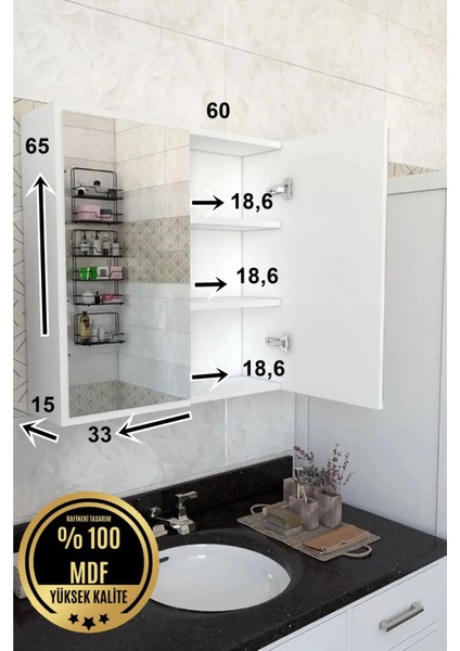 2 Kapaklı Aynalı Banyo Dolabı Çok Amaçlı Dolap