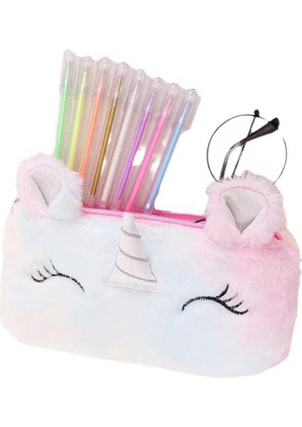 Kızlar Için Unicorn Kalem Kutusu, Renkli Peluş Unicorn Fermuarlı Kalem Kılıfı, Büyük Kapasiteli Sevimli Makyaj Çantası, Kız Kozmetik Çantası Kırtasiye Çantası (Yurt Dışından)
