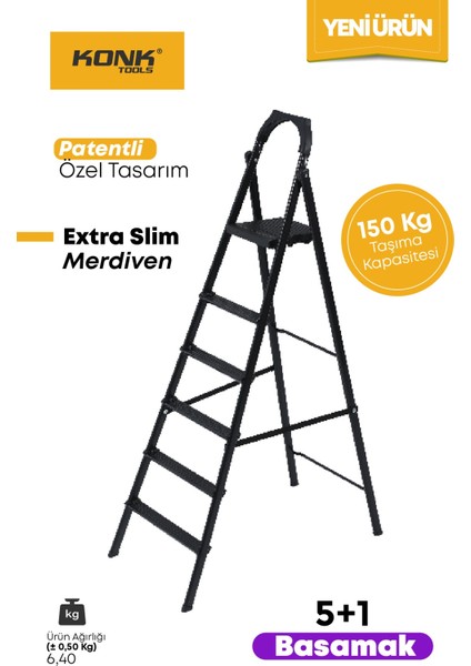 Extra Süper Slim Siyah Merdiven 5+1 Metal Basamaklı Vera5